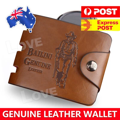 OZ Genuine Leather Cowhide Mens Wallet Brown Business Credit Card Holder Stylish • $9.95