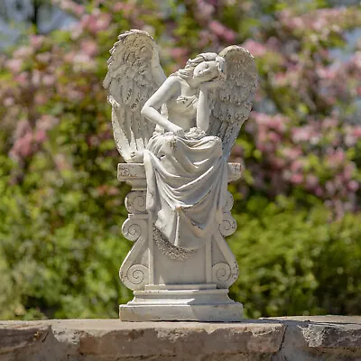 30.7″ Tall Magnesium Angel Statue Sitting On Pillar • $319.95