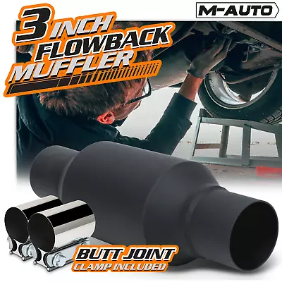 Black 12 Straight-Through Round Exhaust Muffler 3 Inlet/Outlet Tip W/Joint Clamp • $39.99