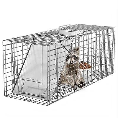 32  Live Large Animal Trap Humane Raccoon Cage Spring Loaded Folding W/Iron Door • $29.99