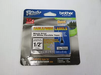 Brother P-Touch TZ Tape 1/2  Width TZe-FX231 Black Print White Tape • $9.99