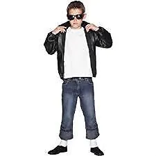 Smiffys Grease T-Birds Jacket Black With Logo Men - Medium Age 7-9 • £21.29