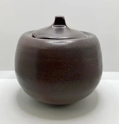 Hand Made Ceramic Gray Brown Red Undertones Pumpkin Shape Cookie Jar Container  • $35