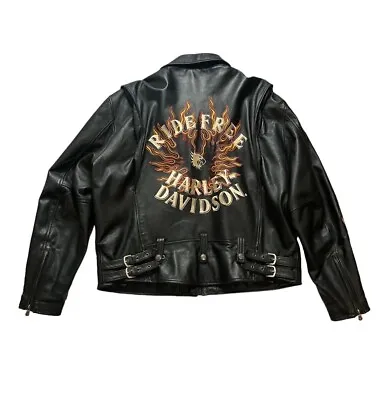 Harley Davidson Flame II Ride Free Heavy Weight Leather Jacket 98134-03VM SS210 • $269.10