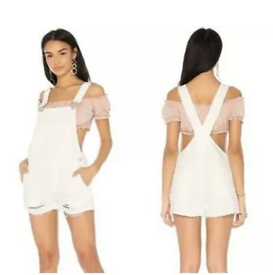 $29.99 • Buy Blank NYC 29 White Denim Suspender Distressed Overalls Shortalls Oragami L