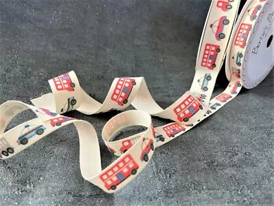 Bertie's Bows CARS TRUCKS & LONDON BUSES -Printed Cotton Tape Ribbon - 15 & 25mm • £4