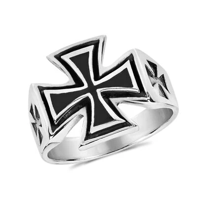 $47.02 • Buy Stylish Black Maltese Cross Sterling Silver Ring - 10