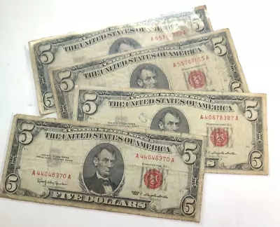 ✔ One 1963 Red Seal $5 Dollar Silver Certificate F/VF Old US FIVE Dollar Bill • $12.99