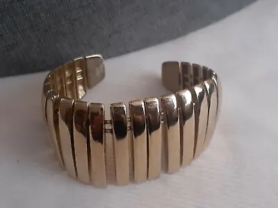 Vintage Paneled Shiny Gold Tone Cuff Bracelet • $14.99