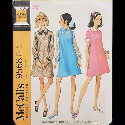 Vintage McCall's Maternity Dress In 3 Versions Pattern #9568 Size 18 CUT • $8.99