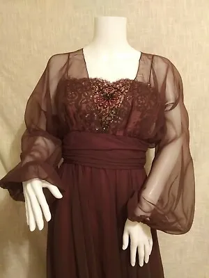 Vtg. Formal Chiffon Beaded Ball Gown Dress Bridesmaid Brown 33-27-57 • $38