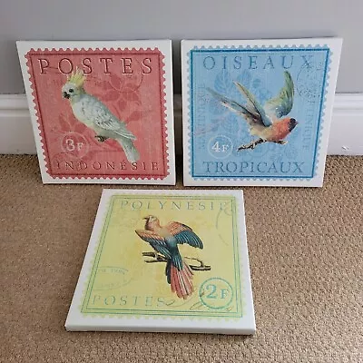 3 X Tropical Bird Stamps Print IKEA Pjatteryd Wall Canvas Pictures 30cm × 30cm • £20