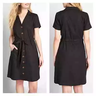 ModCloth Women's Black Enthralled Again Linen-Blend Shirt Dress Small S • $34.95