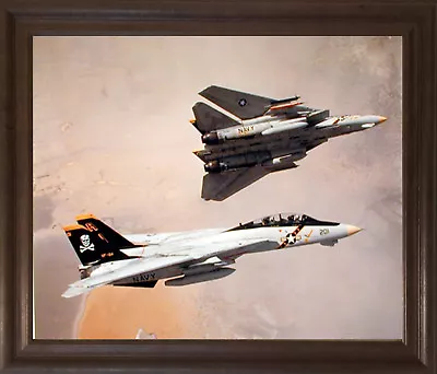 F-14 Tomcat Aviation Jet Aircraft Brown Rust Framed Picture Art Print (19x23) • $64.99