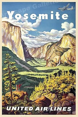 1940s Visit Yosemite - Vintage Style Air Travel Poster - 16x24 • $13.95