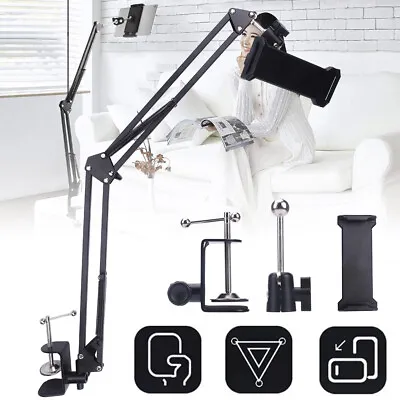 360°Adjustable Arm Mobile Phone Holder Clamp Bed Desk Clip Stand For IPhone Ipad • £13.95