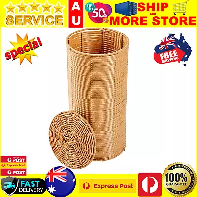 $19.28 • Buy Anko Toilet Roll Holder With Lid Rattan Look Tissue Paper Spare Stand Storage 