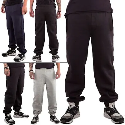 Mens Fleece Ribbed Joggers Tracksuit Jogging Bottom Loose Fit Sweat Pants S-5XL • £9.98