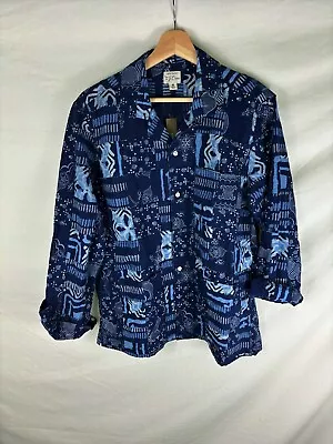 NWT J Crew Indigo Patchwork Quilted Indian Madras Camp Collar Shirt Jacket M • $59.50