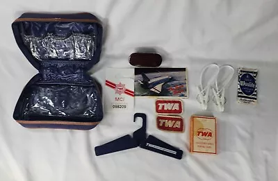 TWA Airlines Travel Kit Toiletry Bag Hangar TWA Patches Playing Cards Postcard • $16.97