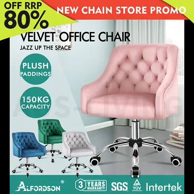 ALFORDSON Velvet Office Chair Fabric Armchair Computer Swivel Work Adult Kids • $165.79