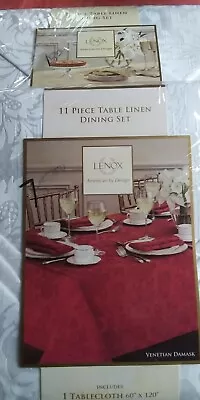 Lenox Tablecloth W/10 Napkins Brand New In Pkg. White OvalOblong Venetian Damask • $41.99