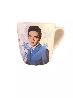 ELVIS PRESLEY Coffee Mug Christmas Signature Snowflake BlueWhite 16oz Collector  • $10.99