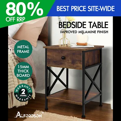 ALFORDSON Bedside Table Retro Wooden Nightstand Vintage Storage Side Cabinet • $69.95