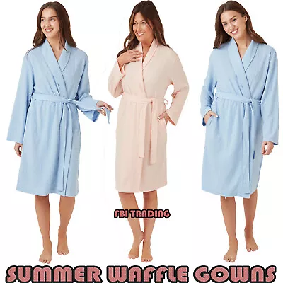 Ladies WAFFLE Dressing Gown  Long Sleeve Wrap Summer Lightweight • £19.99