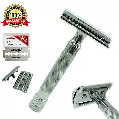 3.5  Handle Stainless Steel Double Edge Safety Razor For Men + 10 Shaving Blades • $12.99