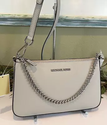 Michael Kors Jet Set Zip Pouchette Chain Crossbody Mk Bag Sand Tan Beige Leather • $103.99