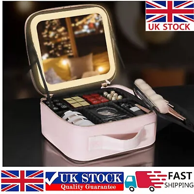 Makeup Bag With LED Light Mirror Travel Cosmetic Bag Beauty Box Case Organizer • £29.99