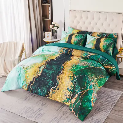 Green Marble Pattern Bedding Sets Queen Size Watercolor Tie Dye Quilt Sets Luxur • £137.47