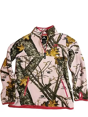 Size Small 4-6 Woman’s - Mossy Oak Quarter Zip Fleece Jacket Pink And Woods Camo • $10.98