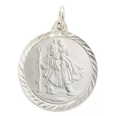 Men's Sterling Silver Round Double Sided St Christopher Pendant • £45.68