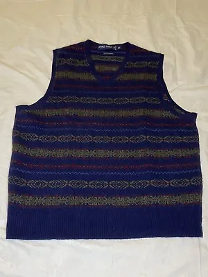 Polo Golf Ralph Lauren Sweater Vest Men’s Large Merino Wool Fair Isle Blue • $39