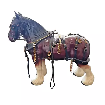 Large Horse With Harness Figurine Shire Horse Clydesdale Figure 28Cm X 33Cm • £15.99