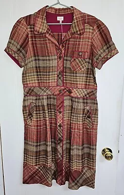 Whistles Dress Size 16 100% Linen Tartan Shirt Skater Dress Brown Red BNWT • £19.50