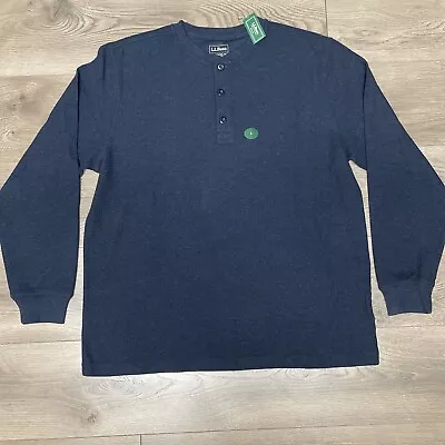 NEW LL Bean Unshrinkable Mini Waffle Henley Shirt Long Sleeve Blue Men’s Size L • $29.99