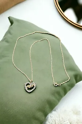 Beautiful MOM Heart Shape With Diamonds Pendant And Necklace 10K Gold 16  Length • $145