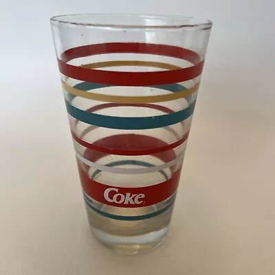 Coca-Cola Vintage 1980s Drinking Glass Retro Look With Different Colored Stripes • $6.99