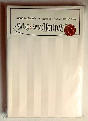 Swing & Sway Holiday Fabric Tablecloth Ivory Satin Stripe 60  X 84  Oblong • $9.99