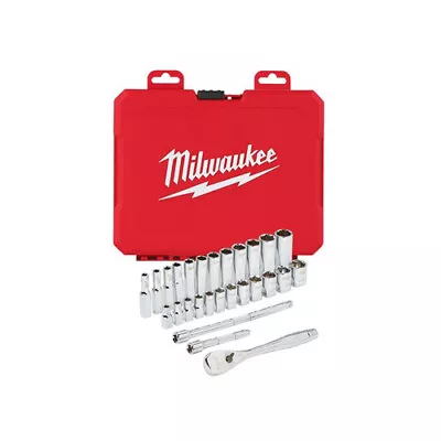 Milwaukee 28 Piece 1/4 Inch Drive Socket Set Standard & Deep Sockets 4932464943 • £74.67