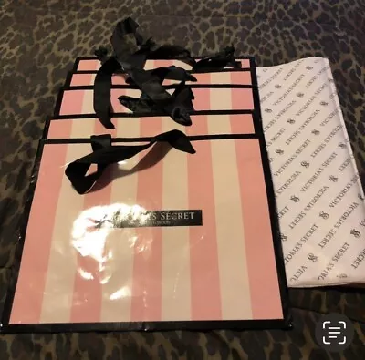 5 Med Victoria Secret Bond Street Stripe Glossy Paper Gift Bags & Tissue Paper • $12