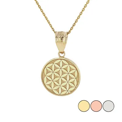 Solid Gold Or 925 Silver Flower Of Life Dainty Disc Medallion Pendant Necklace • $239.99