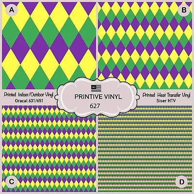 Mardi Gras Geometric Patterned Iron On Printed Siser HTV Oracal Craft Vinyl 627 • $2.30