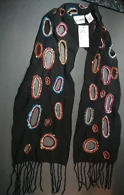 Chico's Vintage Mardi Gras Oblong Scarf Black Multi Color NWT Beauty  • $14.95