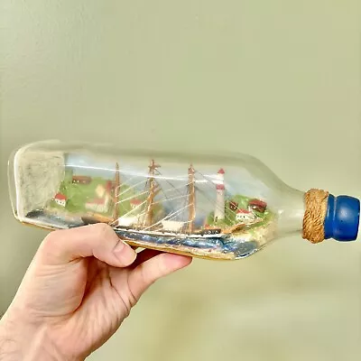 Vintage Glass Maritime Folk Art Nautical Boat Ship In Bottle Schooner Lighthouse • $20