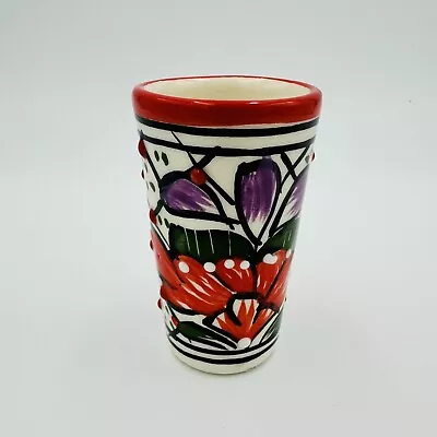 Mexican Talavera Pottery Shot Glass Or Tooth Pick Holder Floral 3D Dots New • $12.99