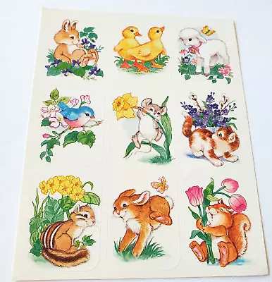 Vintage Sticker Sheet Eureka Easter Chipmunk Lamb Squirrel Bunny Kitten Mouse • $2.75